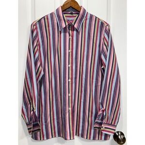 Foxcroft Wrinkle Free Classic Fit Striped Button Down Shirt Women Size 12